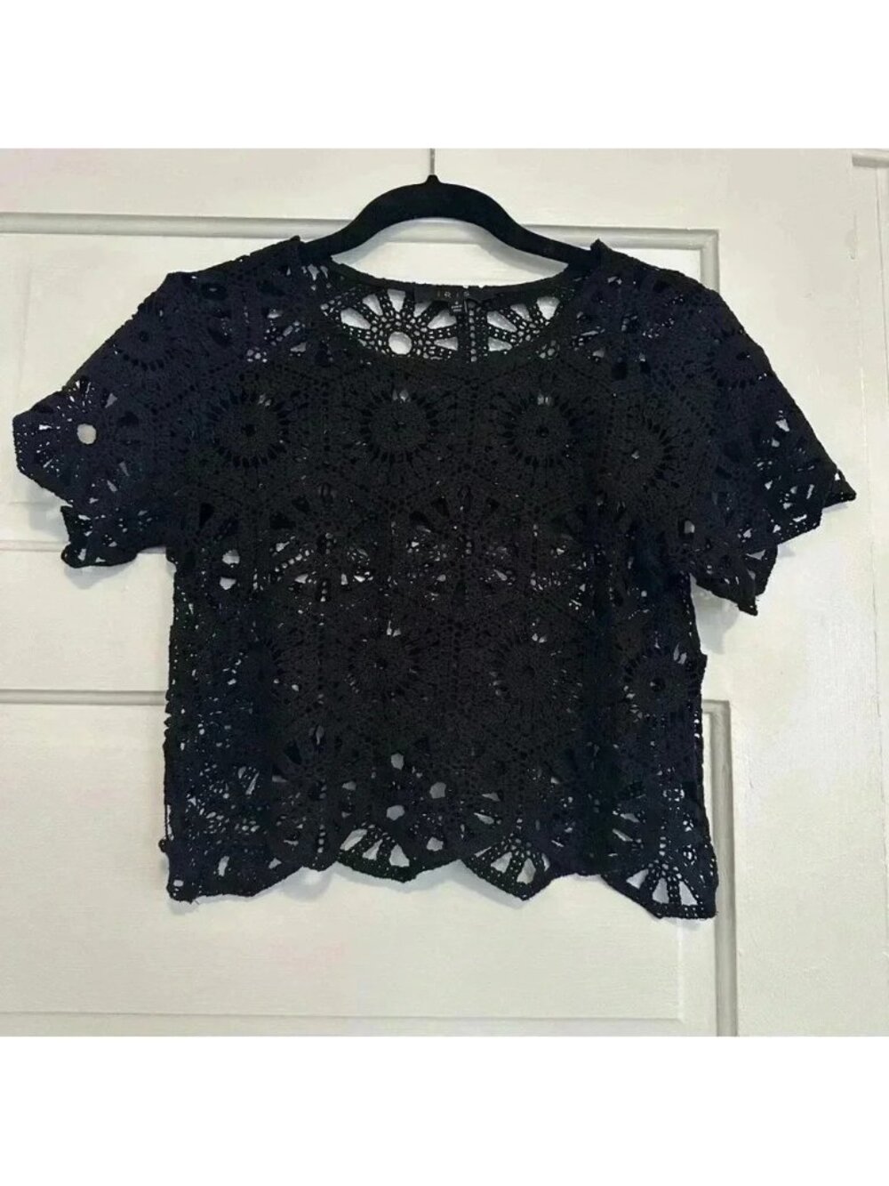 Black Crochet Crop Top Small EUC
